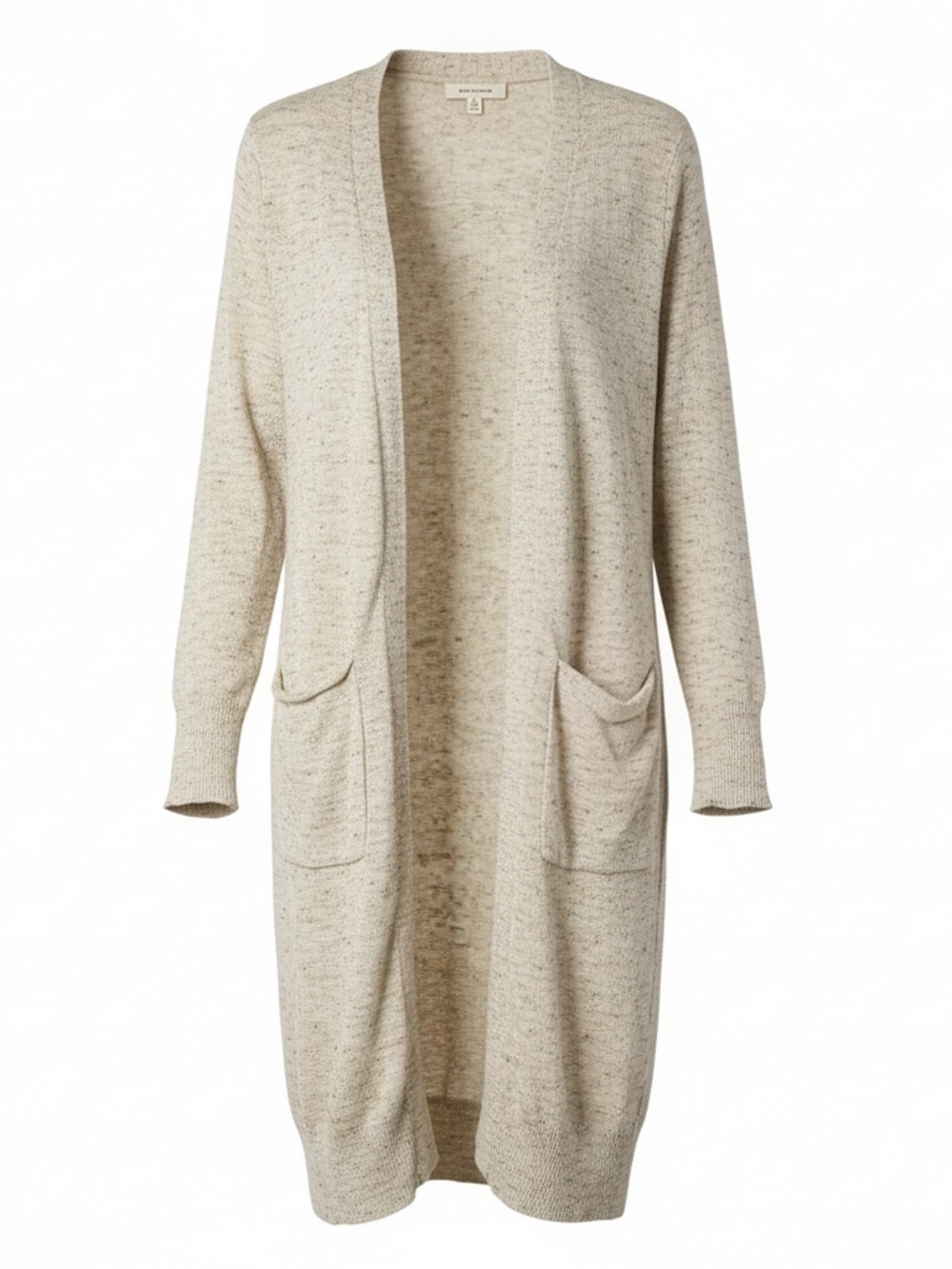 Max Studio Cream Speckled Open-Front Long Cardigan